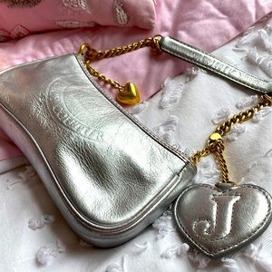 Vintage juicy couture silver metallic leather mini wristlet